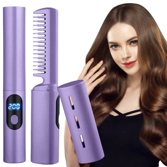 2 In 1 Lazy Hair Straightener 1500mAh Hair Hot Comb Rechargeable Styling USB Heating Hair Brush Tool Fast Mini Hair Straigh D9R7